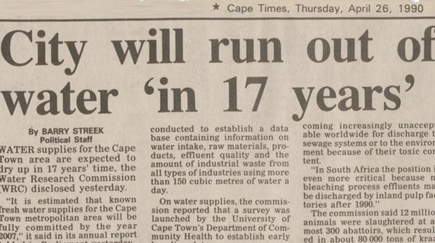 #WaterCrisis: 1990 article shows Day Zero plans should’ve began years ago